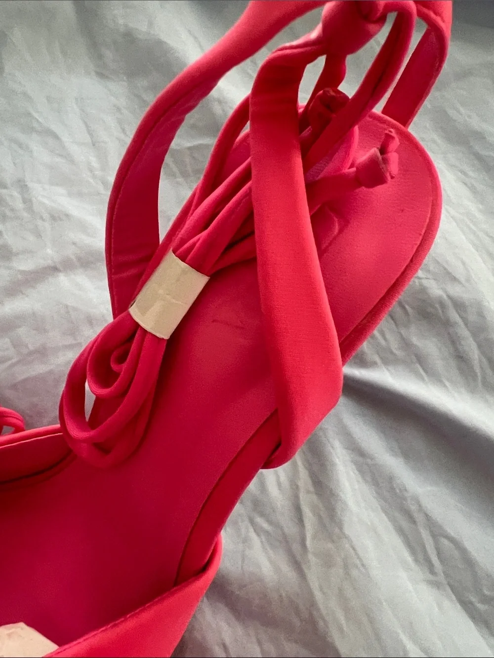 Zara Limited Edition Women's Pointed-Toe Ankle Tie Heels in Hot Pink